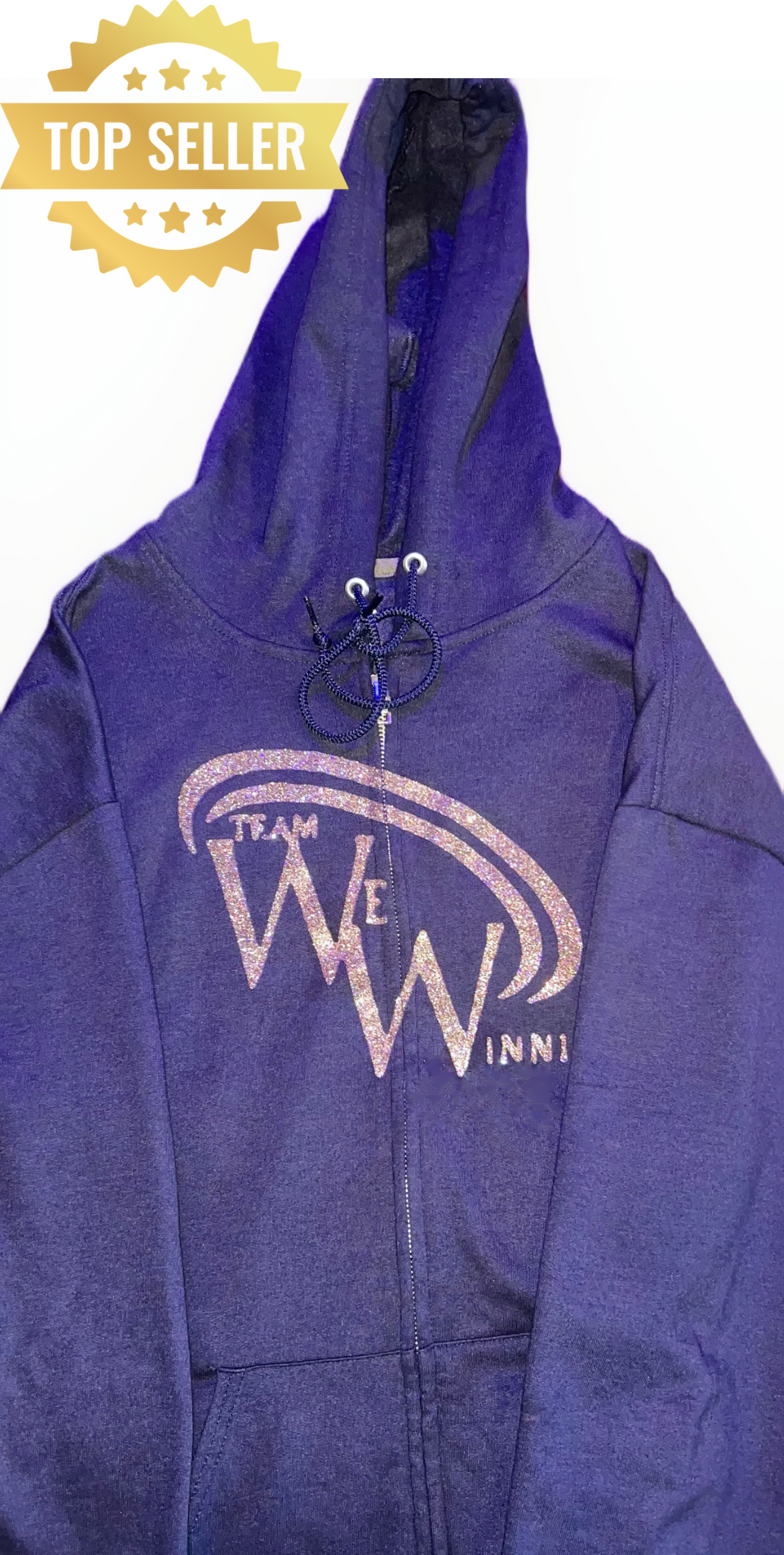 Purple Team We Winning hoodie with logo and 'Top Seller' banner